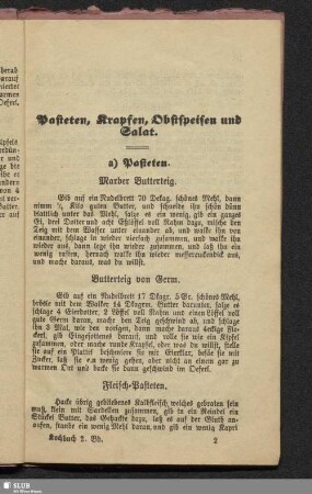 Pasteten, Krapfen, Obstspeisen und Salat