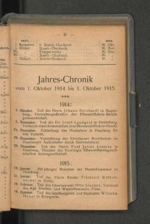 Jahres-Chronik vom 1. Oktober 1914 bis 1. Oktober 1915.