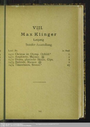 VIII. Max Klinger Leipzig Sonder-Ausstellung