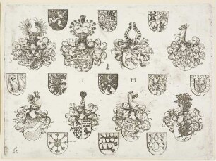 Blatt mit 19 Wappen