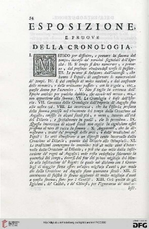 Esposizione, e pruove della cronologia