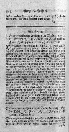 Vollständige Anleitung zur Algebra. Bd.1.2.