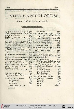 Index capitulorum hujus Missalis Gallicani veteris