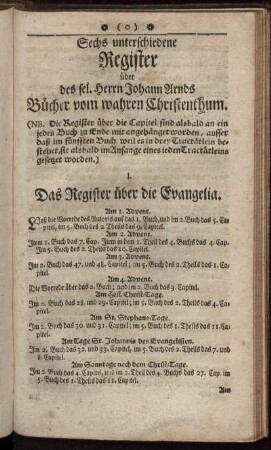 Sechs unterschiedene Register