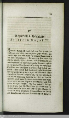 IV. Regierungs-Geschichte Friedrich Ausgust III.
