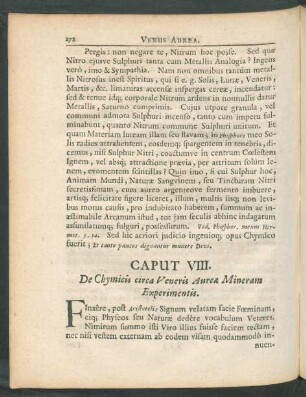 Caput VIII. De Chymicis circa Veneris Aureae Mineram Experimentis.
