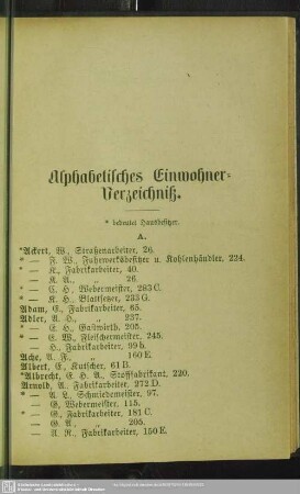 Einwohnerverzeichnis : Alphabetisches Einwohner-Verzeichniß