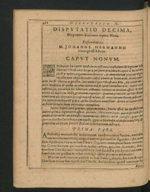 Disputatio Decima. Respondente M. Johanne Hermanno