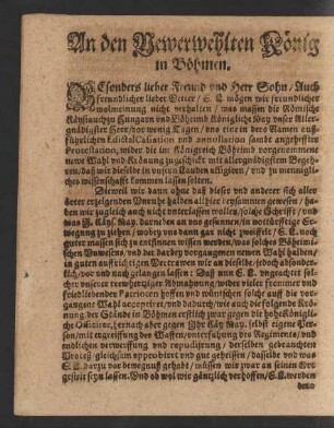 An den Newerwehlten König in Böhmen.