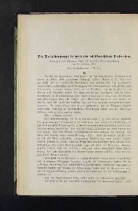Die Arbeiterfrage in unseren afrikanischen Kolonien.