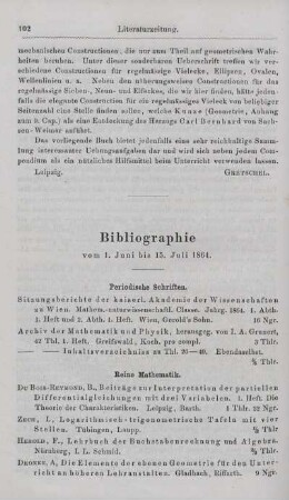 Bibliographie vom 1. Juni bis 15. Juli 1864.
