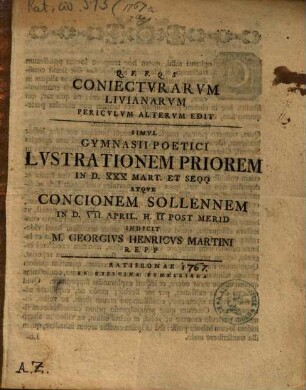 Coniecturarum Livianarum periculum ..., Periculum alterum