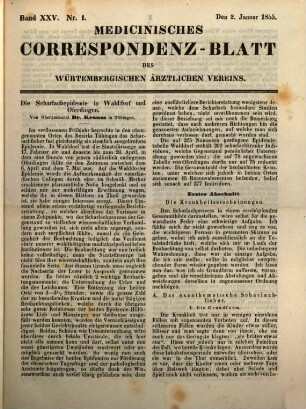 Medicinisches Correspondenzblatt des Württembergischen Ärztlichen Vereins. 25. 1855