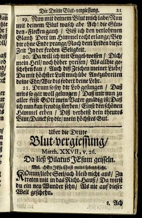 Uber die Dritte Blut-vergiessung, Matth. XXVII, v.26. Da ließ Pilatus Jesum geisseln.