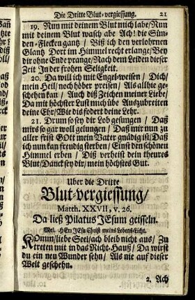 Uber die Dritte Blut-vergiessung, Matth. XXVII, v.26. Da ließ Pilatus Jesum geisseln.