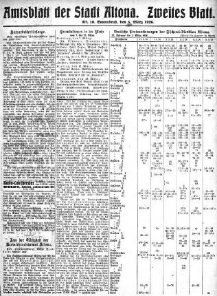 Nummer 10. Zweites Blatt. : Sonnabend, den 6. März 1926