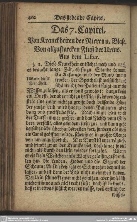 Das 7. Capitel, Von Kranckheiten der Nieren u. Blase