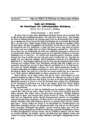 Rasse und Volkskunst als Grundlage der volksorganischen Erziehung