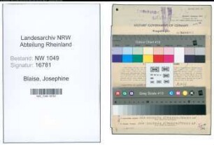 Entnazifizierung Josephine Blaise , geb. 20.08.1890 (Sprachlehrerin)