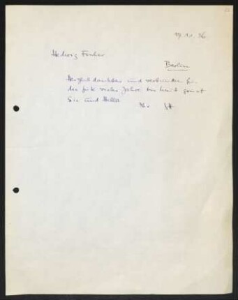 Brief von Gerhart Hauptmann an Hedwig Fischer, geschrieben von Unbekannt