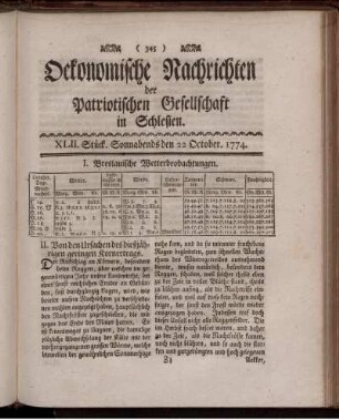 XLII. Stück. Sonnabends den 22 October. 1774.