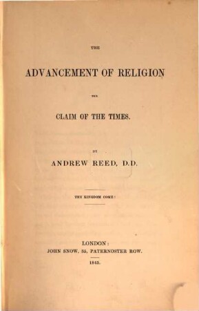 The Advancement of Religion-the Claim of the Times