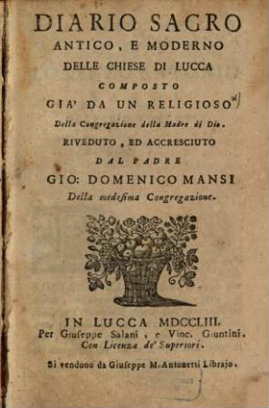 Diario sacro antico e moderno delle chiese di Lucca