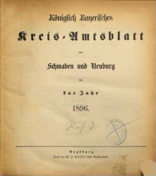 Königlich Bayerisches Kreis-Amtsblatt von Schwaben und Neuburg. 1896