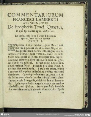 Commentatiorum Francisci Lamberti Avenionensis, De Prophetia Tract. Quartus, in quo specialiter agitur Spiritu