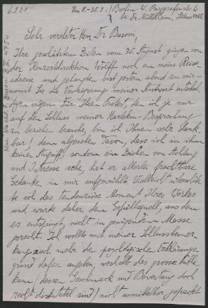 Brief an Ferruccio Busoni : 06.09.1921