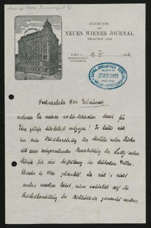 Brief an Königliche Bibliothek 