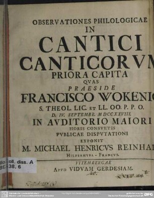 Observationes Philologicae In Cantici Canticorum Priora Capita