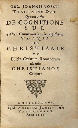 Gerardi Joannis Vossii De Cognitione sui libellus