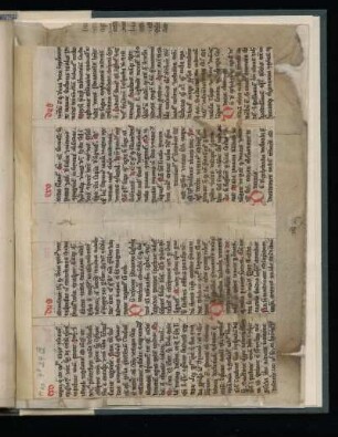 Pergamentblätter des 13. bzw. 14. Jh. (Kommentar aus dem Exodus und Hs. des Liber sextus decretalium D. Bonifacii Papae VIII.)
