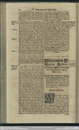 Disputation D. Martini Luthers, gehalten zu Heidelberg bey den Augustinern, am 26. April 1518