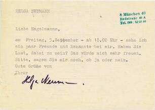 Korrespondenz von Helga Neumann an Bernt Engelmann