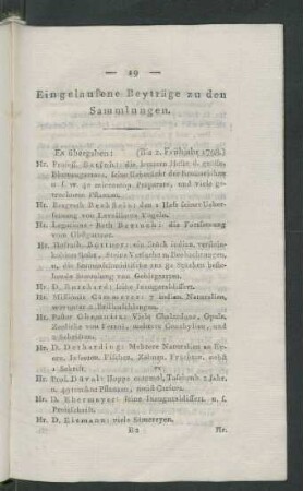Eingelaufene Beyträge zu den Sammlungen