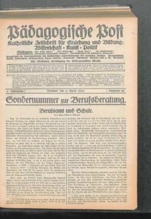 Sondernummer zur Berufsberatung : Berufsamt und Schule