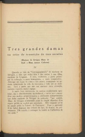 Tres grandes damas na crise de transição de tres acculos - [Continuação] : (Madame de Sévigné, Mme. de Staël e Mme. Arman Caillavet)