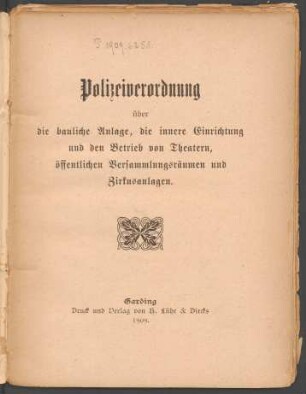 Polizeiverordnung über die bauliche Anlage, die innere Einrichtung und den Betrieb von Theatern, öffentlichen Versammlungsräumen und Zirkusanlagen