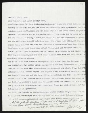 Brief von Carl F. W. Behl an Margarete Hauptmann