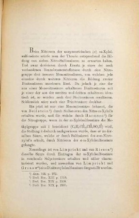 Beiträge zur Kenntniss der isomeren Mono- und Di-Nitro-Derivate der unsymmetrischen a-m-Xylolsulfonsäure