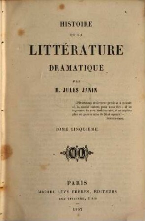 Histoire de la littérature dramatique. 5