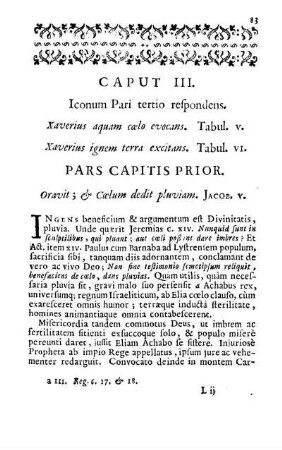 Caput III. Iconum Pari tertio respondens. Xaverius aquam cælo evocans. [...] Xaverius ignem terra excitans. [...]