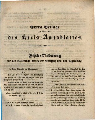 Fisch-Ordnung für den Regierungs-Bezirk Oberpfalz und von Regensburg