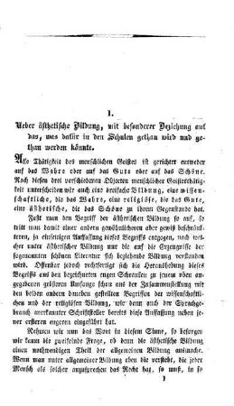 Ueber ästhetische Bildung, mit besonderer Beziehung auf das, was dafür in den Schulen gethan wird und gethan werden könnte