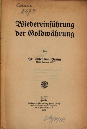 Wiedereinführung der Goldwährung
