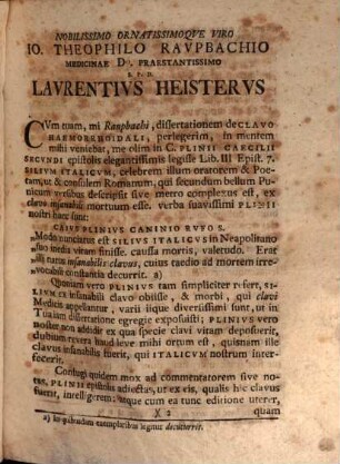 Laurentii Heisteri Epistola De Morte Silii Italici Celebris Poetae Et Oratoris Ex Clavo Insanabili