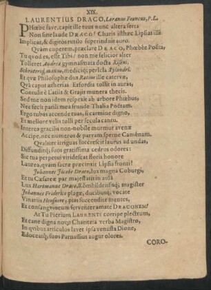 XX. [IX.] Laurentius Draco, Loranus Francus, P.L.