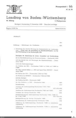 66. Sitzung, Stuttgart, 7.12.1978